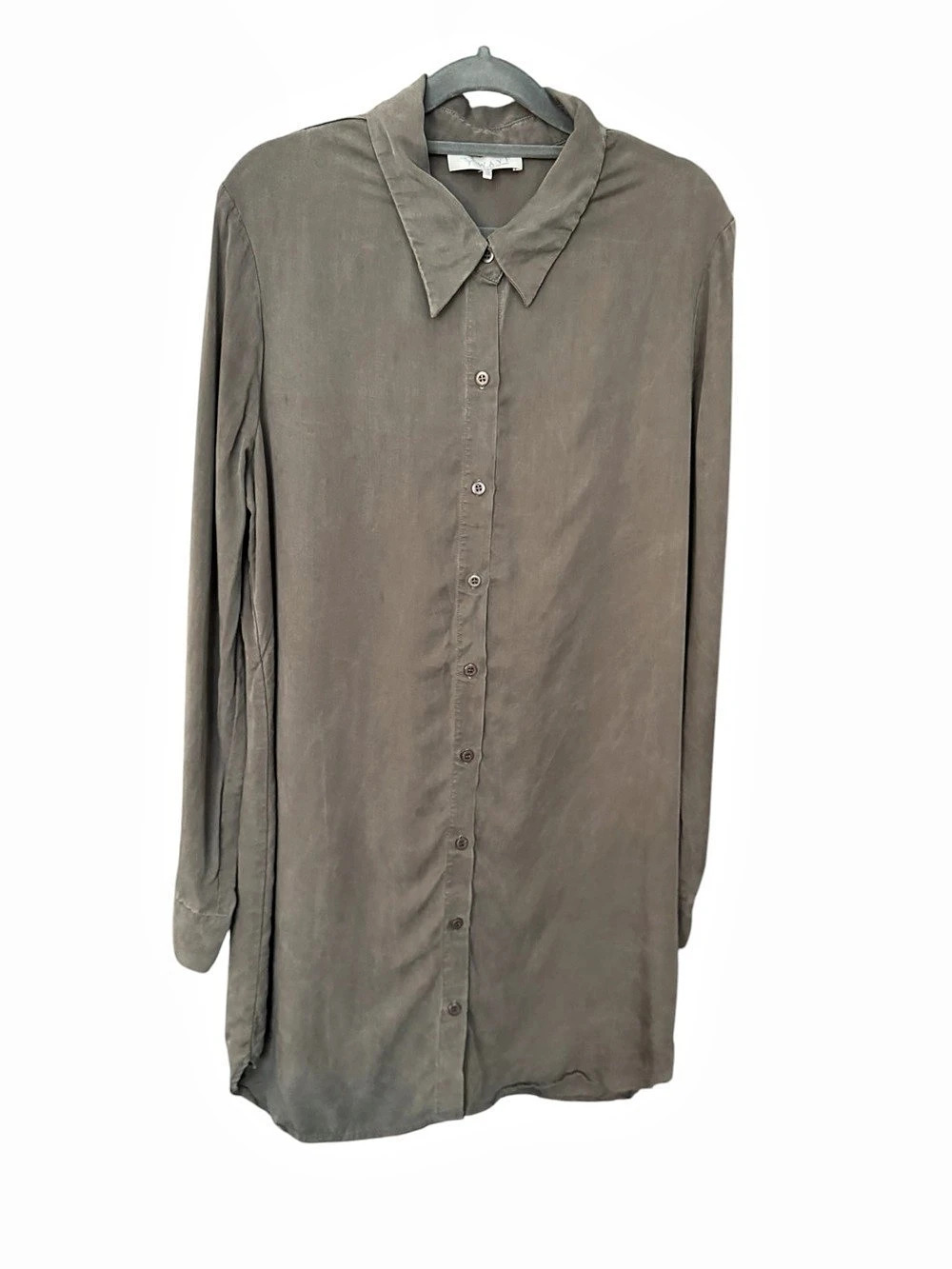 WAYF Button Front Long Sleeve Tunic Shirt in Green Gray, Size Large